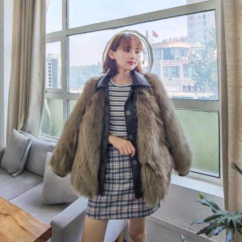ZAF198洋气时尚拼皮领真狐狸毛皮草保暖外套,女装皮草,L·H·X