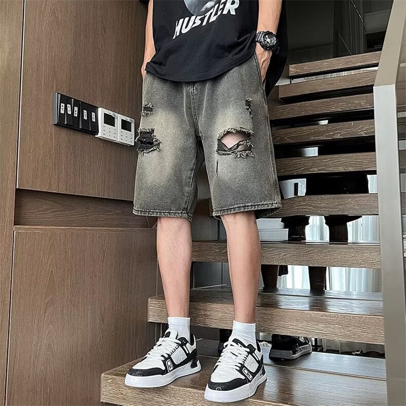 夏季五分牛仔短裤男破洞修身休闲裤子男5分马裤ND601,男装牛仔裤,星座1116A-1（原606A）