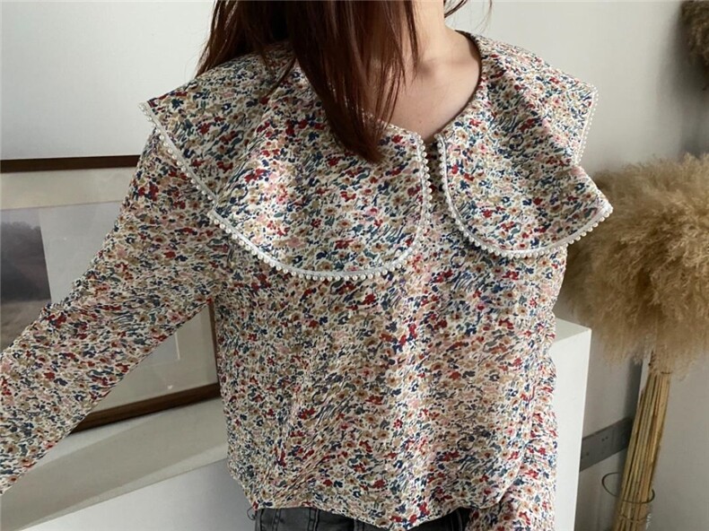 【现货】新款出货雪纺防晒碎花上衣重工珍珠款，女装，Yibee