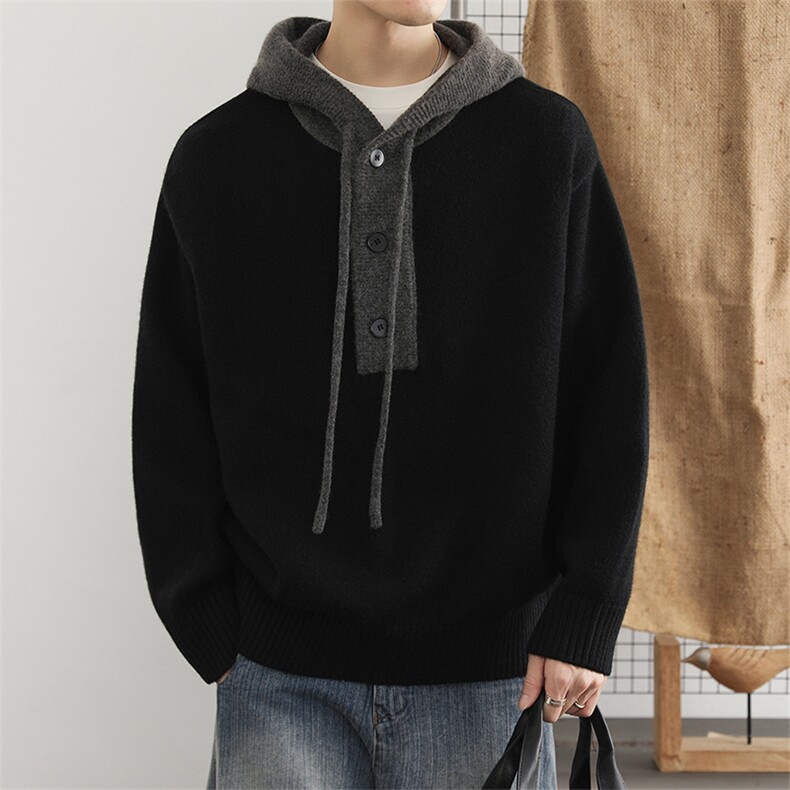 慵懒设计感连帽毛衣男套头2025秋冬季宽松加厚保暖针织衫卫衣上衣,男装针织衫/毛衣,星座914