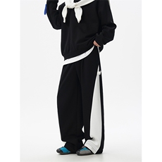 5XL-M潮流高级感披肩撞色拼接翻领百搭卫衣宽松弯刀长裤TZ113P118，男装休闲套装，电商D206-1