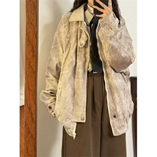 港风秋款男女灯芯绒夹克衫PU皮领扎染宽松休闲外套JK686P75，男装夹克，星座1013-1