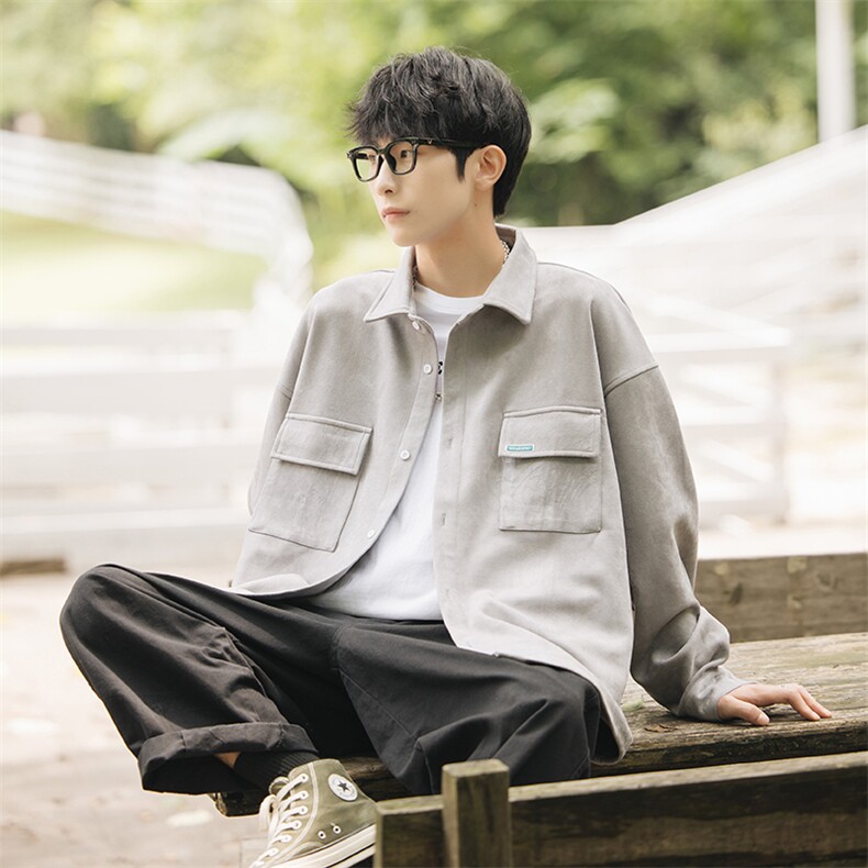 2023秋麂皮绒口袋装饰cityboy长袖衬衫男工装夹克外套C22652-P65,男装衬衫,电商A082