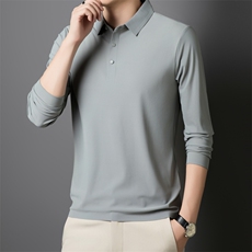 长袖t恤男秋季纯色弹力翻领Polo衫商务休闲打底上衣PL12366-P40，男装T恤，星座610（原A335）