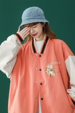 中性风2026秋季新款港风植物花字母图案印花棒球服G234p65控88，女装职业装，A247A