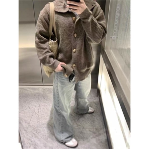 小众高领慵懒风开衫毛衣外套男女宽松休闲针织衫上衣CMY01图片
