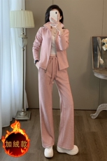女冬季新款开衫卫衣阔腿裤加绒两件套潮，女装套装/套裙，江南