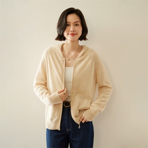 连帽开衫韩版宽松山羊绒衫女秋季新款针织帽衫欧货拉链毛衣外套图片