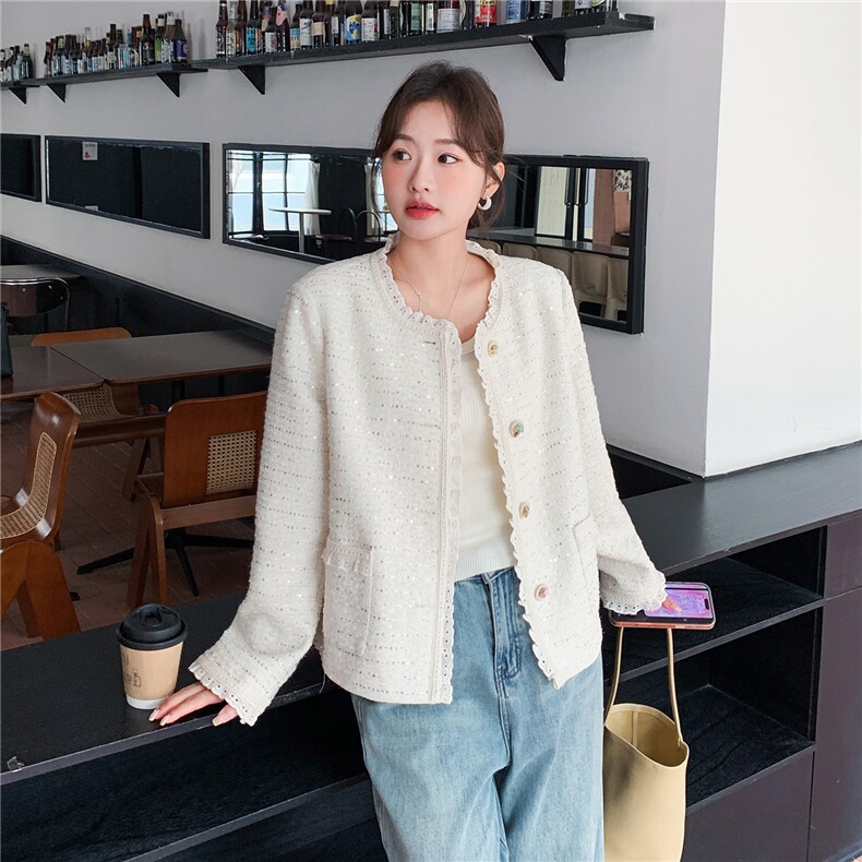 新品，蕾丝拼接小香风短外套W671P185K298,女装短外套,2C209