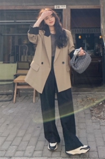 韩系高级咖色休闲小西服女2025春秋超火炸街独特漂亮宽松西装外套，女装西装，2D014