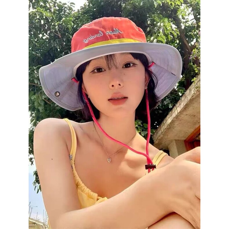 多巴胺刺绣户外登山帽女春夏季大帽檐遮阳防晒薄款渔夫帽子M2535,饰品帽子,星座418-2