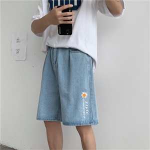 新款男简约夏季休闲牛仔裤潮流ins五分裤时尚都市印花 K844-P32图片