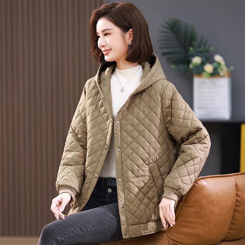 2024冬季连帽时尚休闲夹棉加厚保暖舒适棉服,女装棉衣/棉服,独衣靓