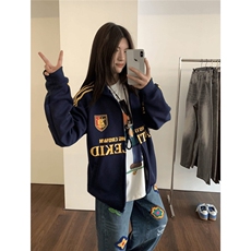 网图现货美式藏青色开衫卫衣男街头潮牌中性穿搭oversize情侣外套，男装卫衣，星座601-1