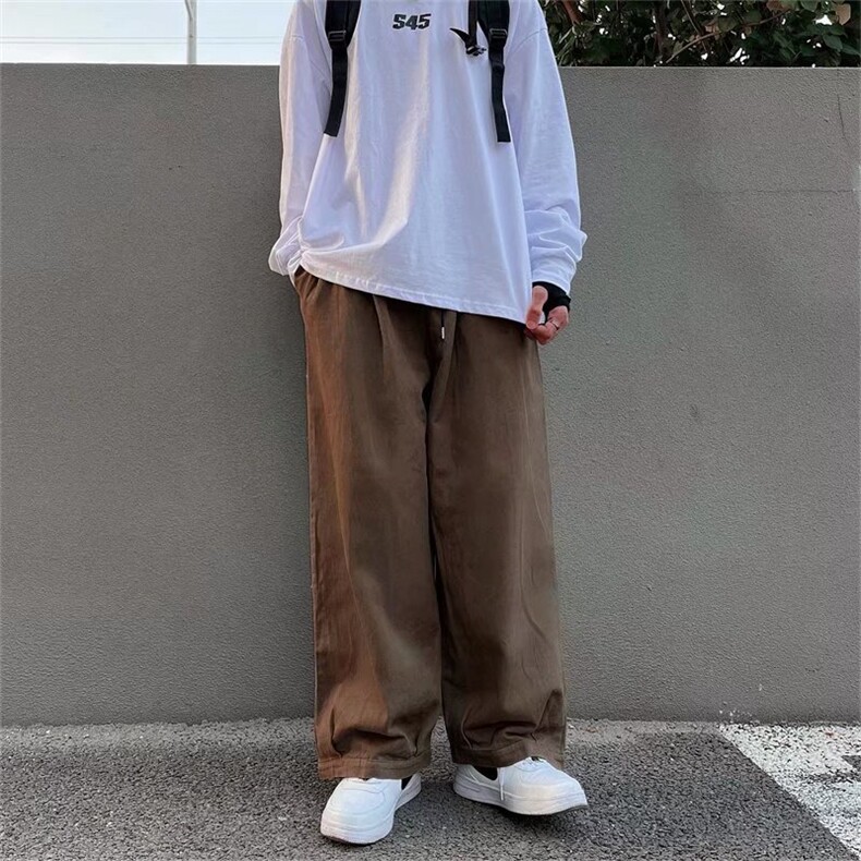日系潮牌宽松阔腿裤子男复古坠感高街直筒休闲长K762-P38，男装休闲裤，星座1001-1