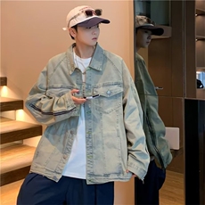 牛仔外套男女春秋复古港风chic潮拉链设计感小众夹克8887P59，男装工装外套，星座410-2