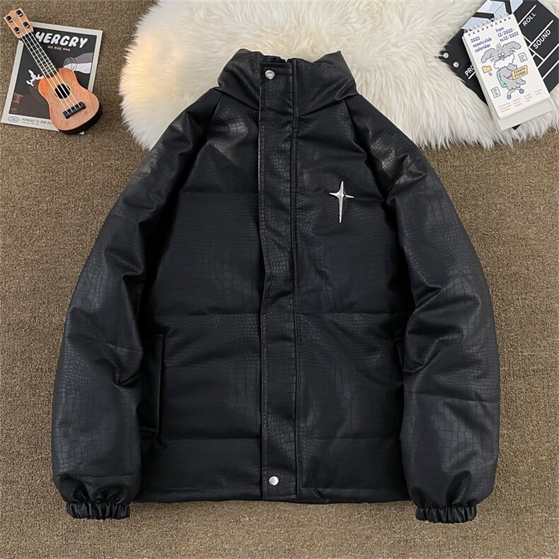 PU皮棉衣男2024新款冬季潮牌加厚外套高级感羽绒棉服W8049-P105,男装棉衣,星座512-4