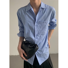 春季衬衫男款韩版时尚蓝色条纹长袖衬衣休闲翻领外套上衣C3207，男装衬衫，星座1116A（原606A-3）