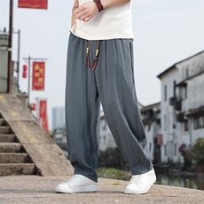春夏新款帅气阔腿直筒裤风棉麻休闲裤男K2506-P70，男装休闲裤，电商A008