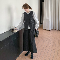 现货撒银新面料白衬衫马甲阔腿裤裤三件套2C239-H51-P195K278，女装套装/套裙，2C239