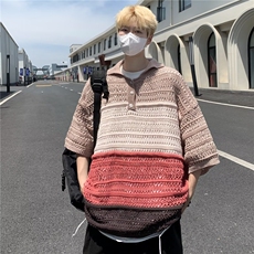 POLO衫镂空短袖拼色韩版潮流2026夏季清凉ins宽松T恤WB078-P38，男装T恤，星座412
