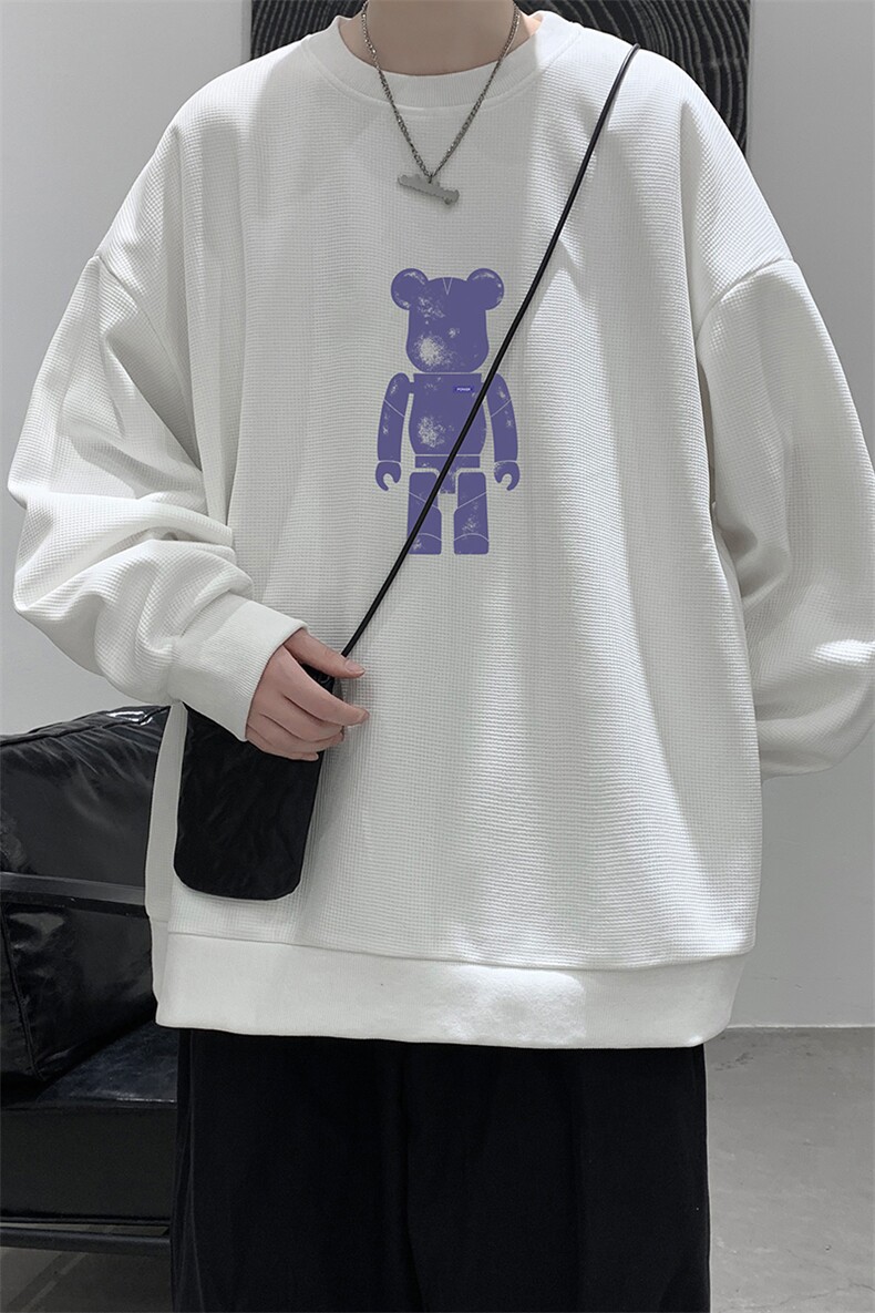 华夫格卫衣圆领卫衣男大码长袖t恤男外套HW76242-P30加绒款-P40,男装卫衣,电商A040