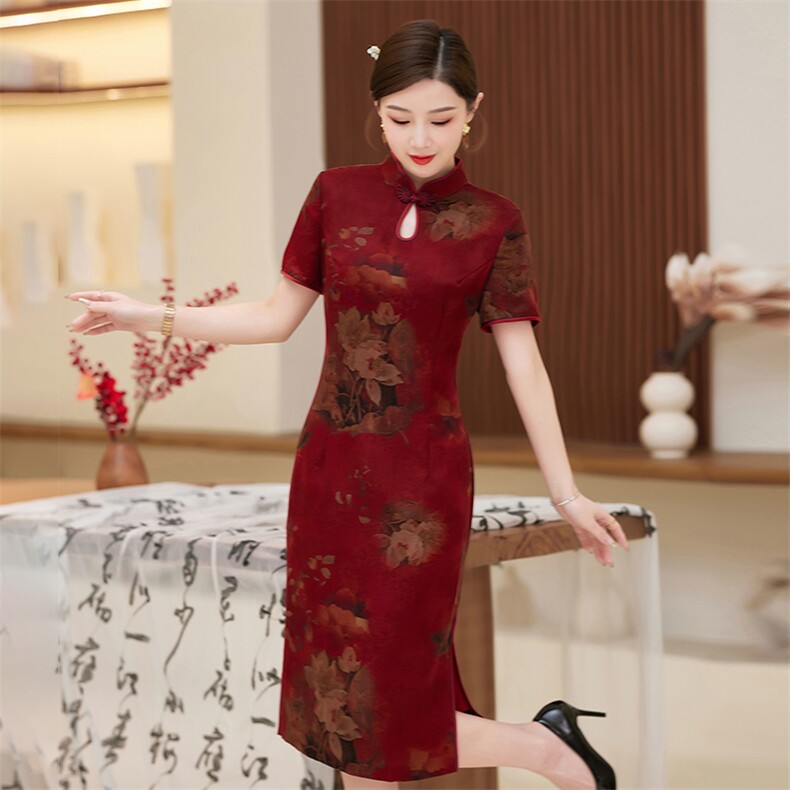 真丝花罗香云纱旗袍连衣裙2025夏季新款高端喜妈妈礼服桑蚕旗袍,女装汉服/婚纱/旗袍/礼服,小荷流