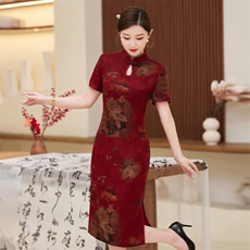 真丝花罗香云纱旗袍连衣裙2025夏季新款高端喜妈妈礼服桑蚕旗袍，女装汉服/婚纱/旗袍/礼服，小荷流