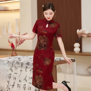 真丝花罗香云纱旗袍连衣裙2025夏季新款高端喜妈妈礼服桑蚕旗袍图片