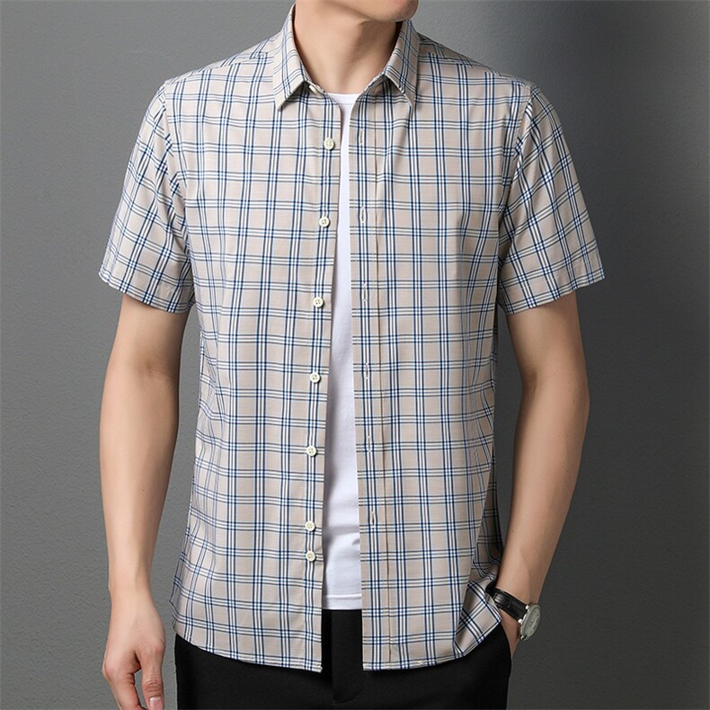 AD62216钱塘2020-3夏季新款男士格子商务休闲短袖衬衫P65,男装衬衫,钱塘207-3
