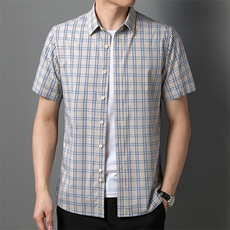AD62216钱塘2020-3夏季新款男士格子商务休闲短袖衬衫P65，男装衬衫，钱塘207-3