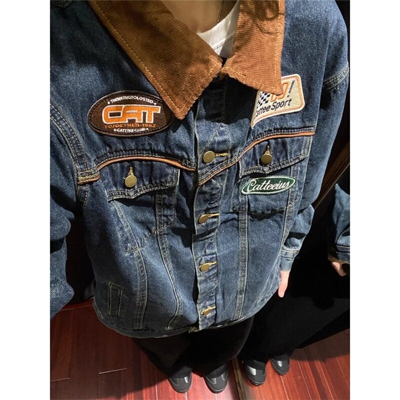 美式复古翻领机车牛仔外套潮牌水洗vintage工装夹克JK631特P76,男装工装外套,星座908-1