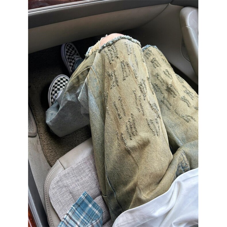 磨破牛仔裤男春秋复古做旧宽松直筒长裤i脏脏裤子N2212,男装牛仔裤,星座1116A（原606A-3）