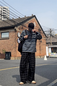 肌理感格纹休闲裤男2025卫裤搭配卫衣牛仔裤子1412-2/1030/P55图片