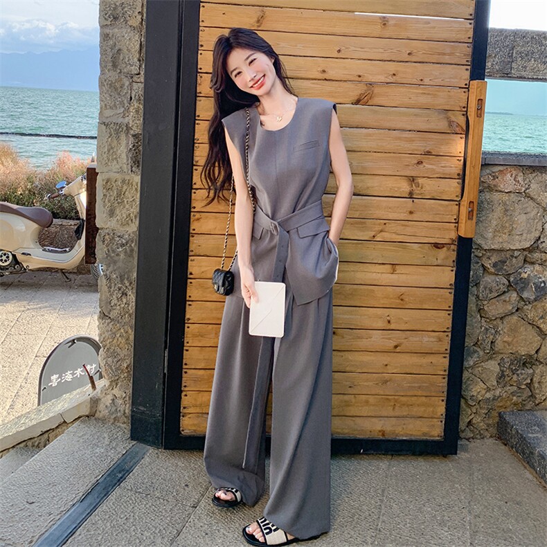 休闲气质无袖西装阔腿裤套装女夏巨好看又酷又飒穿搭两件套松弛感,女装套装/套裙,2C301