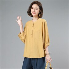 棉麻女夏2025新款小个子中年妈妈大码时尚洋气减龄亚麻，女装衬衫，奕阳依阁
