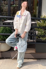 美式中袖爆款牛仔外套女2025春秋季新款韩版简约宽松时尚夹克上衣，女装短外套，纯色衣恋