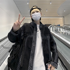 ins秋港风嘻哈拼接工装夹克牛仔外套男JK02061-P70，男装夹克，星座308B-1