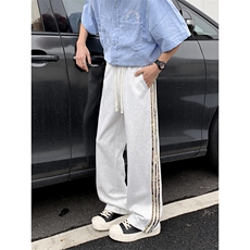 美式条纹拼色阔腿裤子男垂坠感卫裤ins运动裤高街休闲裤K8012-P40，男装休闲裤，星座308B-1