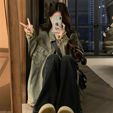 火焰刺绣复古破洞做旧宽松牛仔夹克男女春秋休闲情侣外套C645-98，男装夹克，星座911-2(原星座613-2）