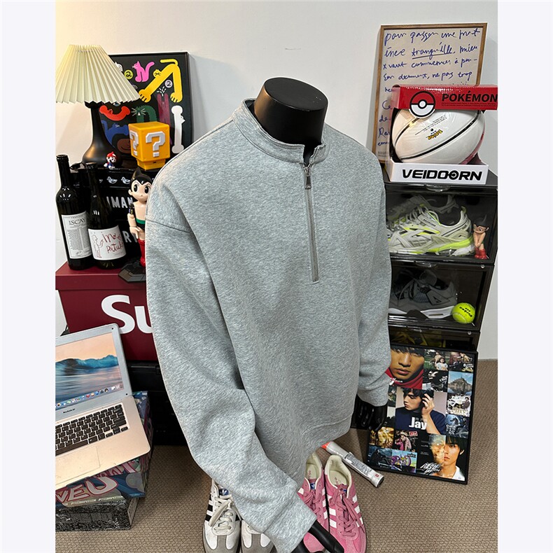 假模图秋季新款400克美式复古水洗宽松套头半拉链卫衣男外套潮P68图片