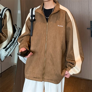JK8113/P75秋装中性风拼色风衣夹克男女宽松麂皮绒休闲运动外套图片