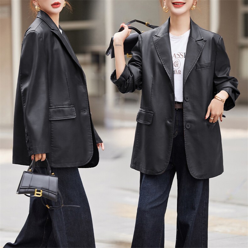 开春外套PU皮衣女款2025新款通勤皮尤U皮褂子气质皮夹克，女装皮衣，潮流依族