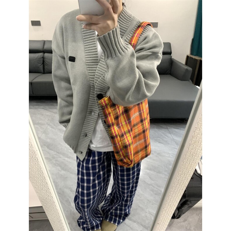 【有货】X814HH-特P50蓝色格子阔腿裤男女美式复古hiphop裤子宽松,男装休闲裤,星座1007（原301D）