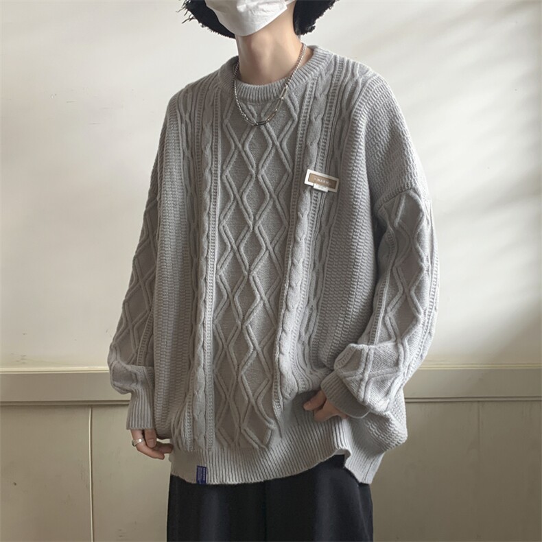 秋冬新款圆领男毛衣慵懒风针织衫宽松线衣套头打底衫M315-P60,男装T恤,星座1212