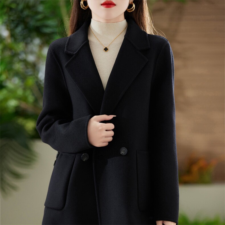 2025秋冬新款双面羊绒大衣女中长款西装领宽松显瘦羊毛外套，女装双面呢大衣，赛欧妮