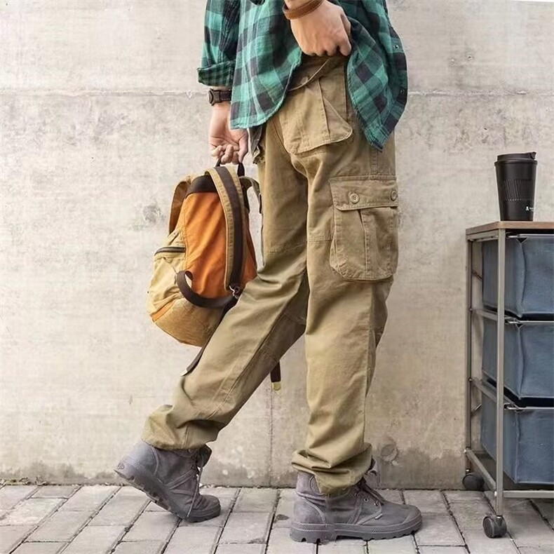 美式复古大口袋工装裤男夏季宽松直筒显瘦裤子垂感拖地阔腿灯笼裤，男装工装外套，星座1210-1