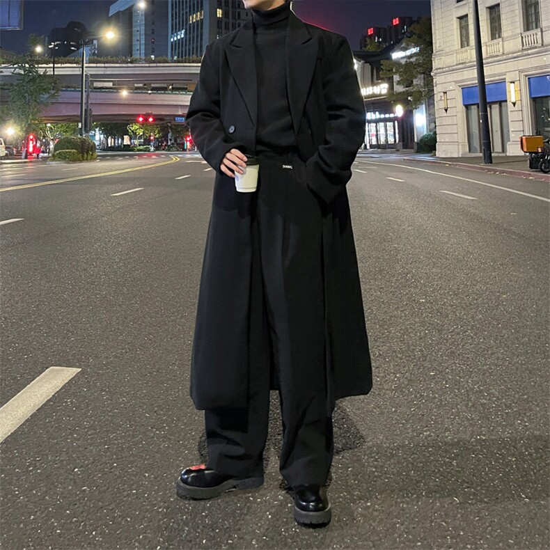 秋冬外景新款痞帅高街毛呢大衣男宽松风衣中长款外套MN99805/P125,男装风衣,电商B316