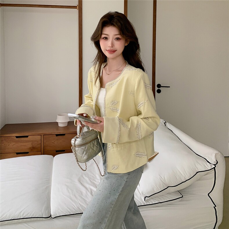 重工钉珠新中式国风短款外套女2025春秋季新款复古高级感圆领上衣,女装短外套,浙宝208A