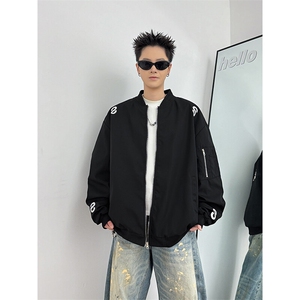 春秋季美式字母刺绣夹克外套潮流宽松时尚棒球服图片
